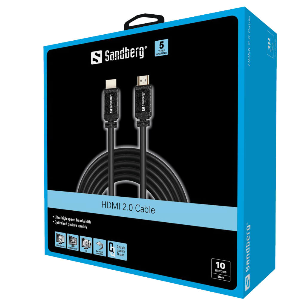 Sandberg HDMI kabel 2.0 19M 19M, 10m Sandberg Pixojet Norge Nordic Quality Pixojet Norge